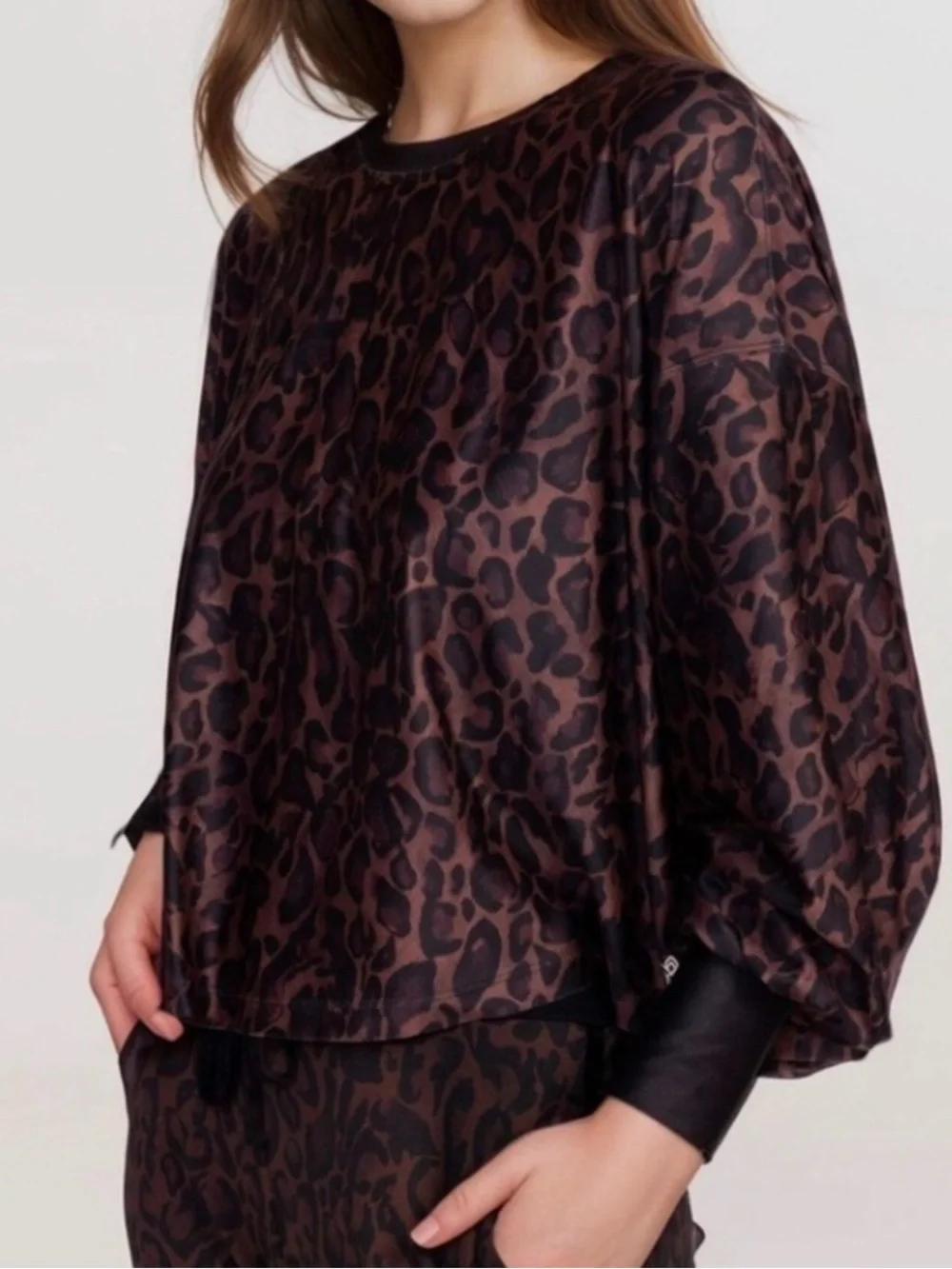 Johnny Was Active French Leopard Drop Shoulder Top XS